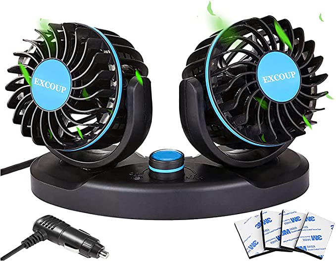 EXCOUP 12V Car Fan with 360 Degrees Rotatable and 2 Speed