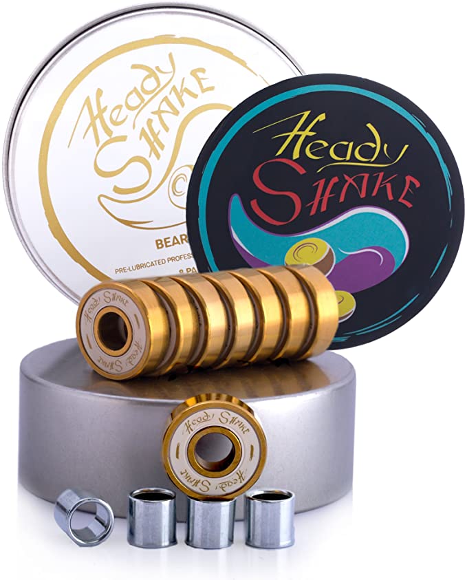 Heady Shake Pro Skateboard Bearings - Fastest Premium 608rs Titanium - Longboard