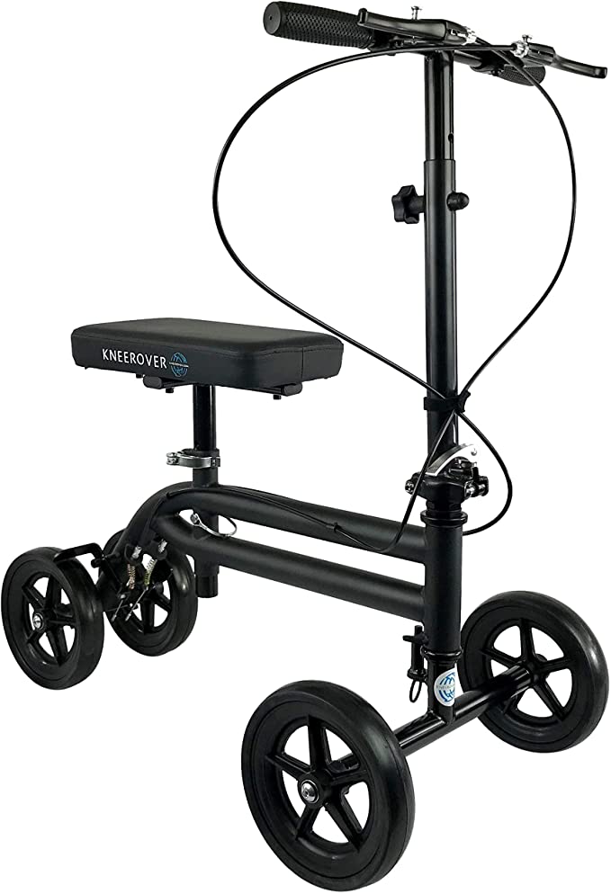 KneeRover Economy Knee Scooter Steerable Knee Walker Crutch Alternative with DUAL BRAKING SYSTEM in Matte Black
