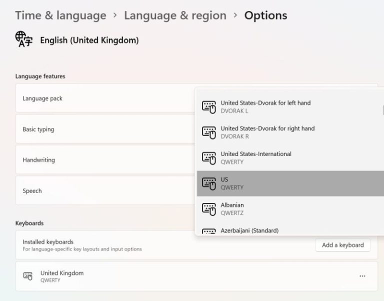 how to remove english united kingdom keyboard windows 10