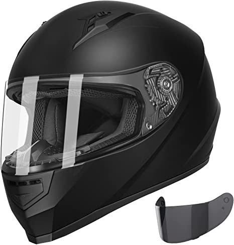 GLX GX11 Compact Lightweight Full Face Motorcycle Street Bike Helmet with Extra Tinted Visor DOT Approved (Matte Black