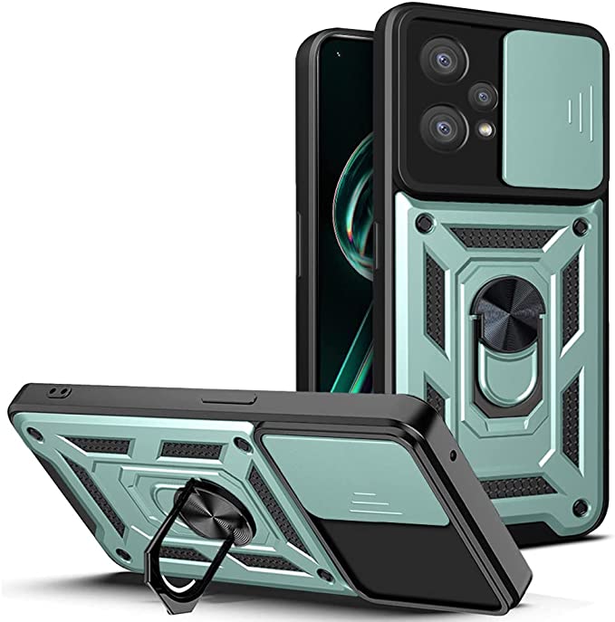 SNCLET for Realme 9 Pro+ Case Shockproof Premium Fashion Bumper Case with Slide Camera Cover and Ring Kickstand Protection Hard PC Shockproof Cool Creative Phone Case for Realme 9 Pro+